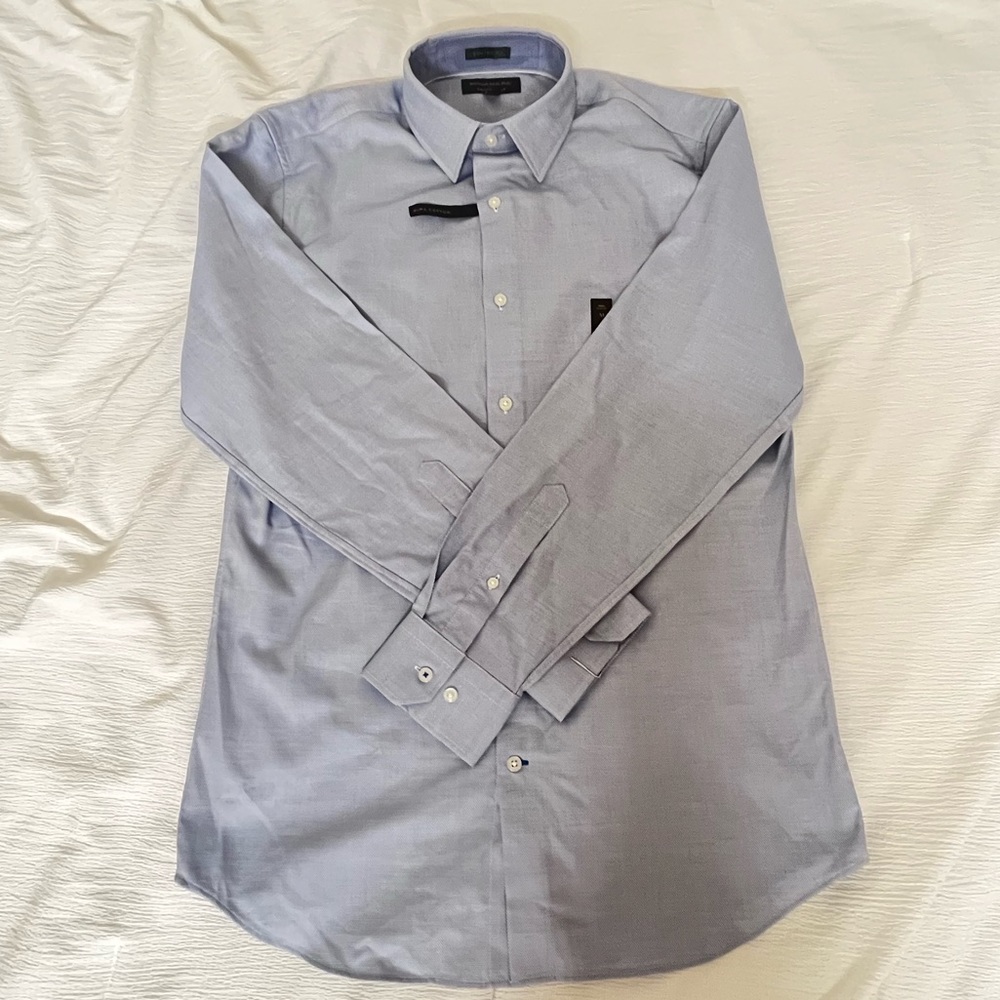 Men Banana Republic Casual Button-Down Blue Slim Fit Pima Cotton Size M